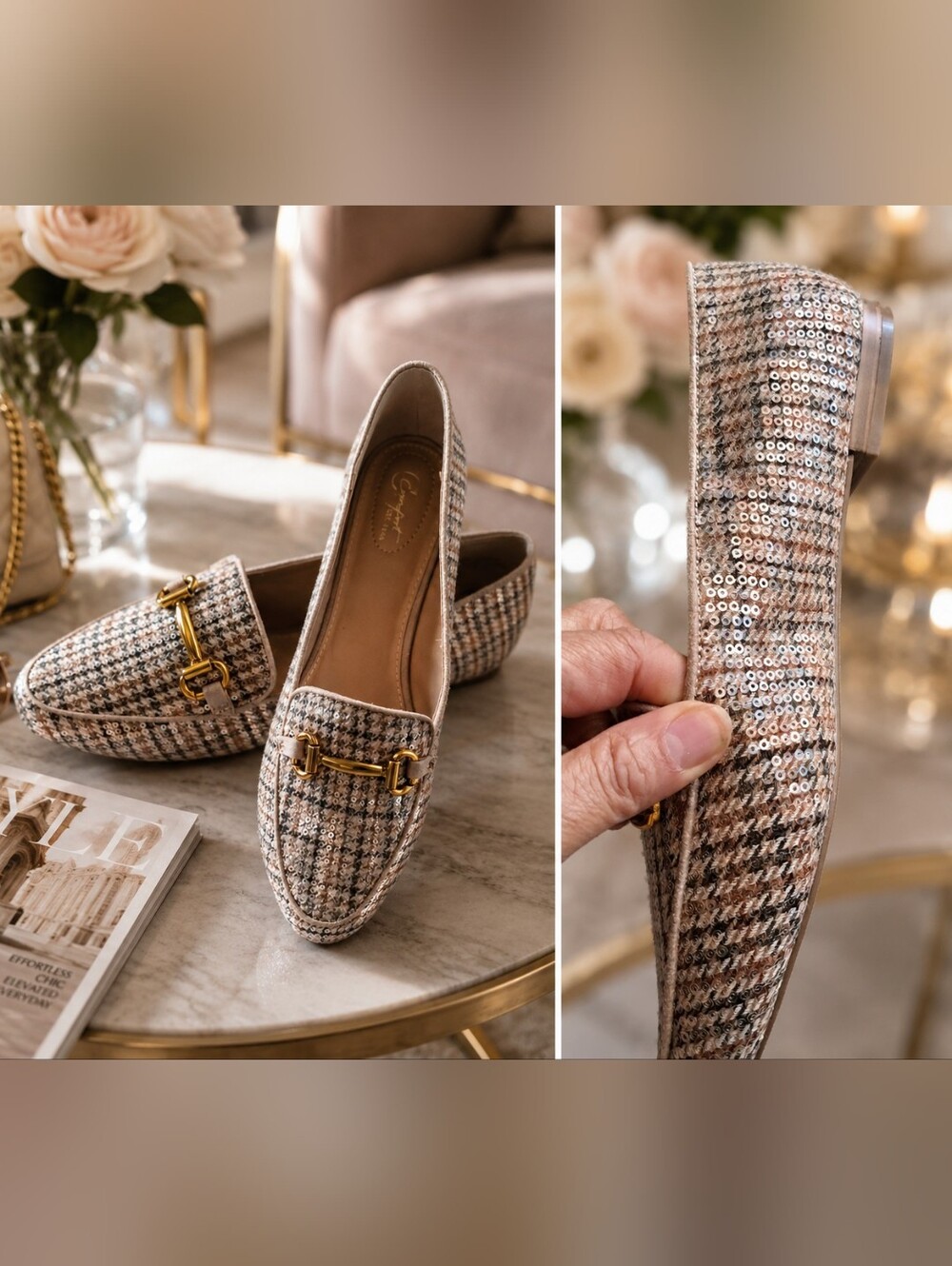 Comfort Brand Size 10 Sequined Plaid Horsebit Loafers